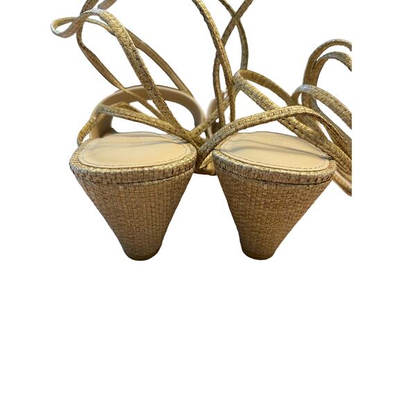 Cult Gaia Mirai Ankle Wrap Wedge Sandals Leather Straw Natural Beige Size 39.5 - Picture 9 of 14